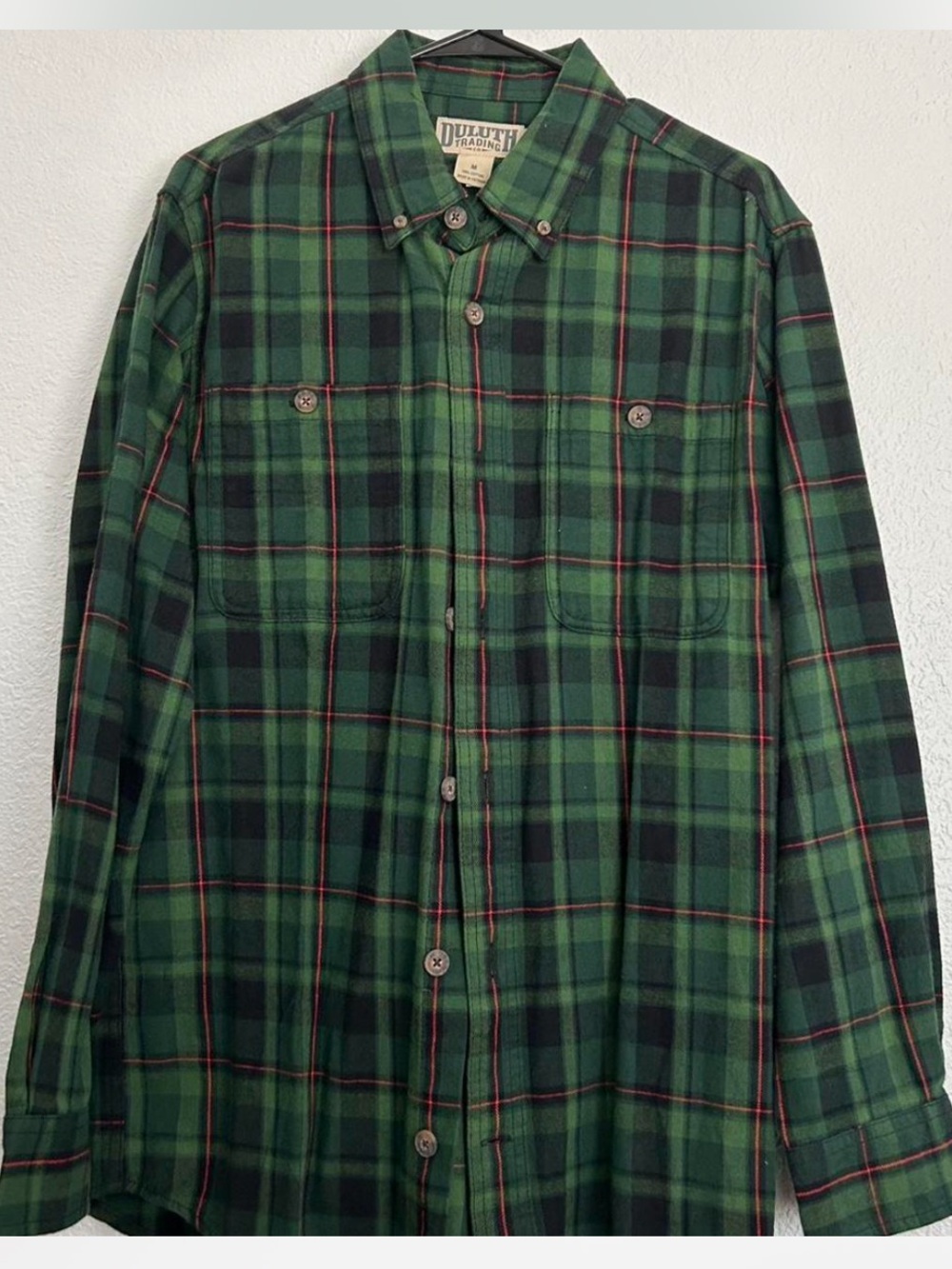 Duluth Trading Co Green Flannel Work Shirt